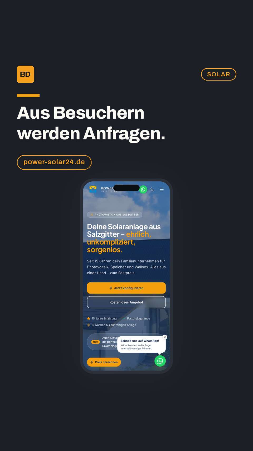 Der Auftritt von Power Solar unter power-solar24.de auf dem Handy