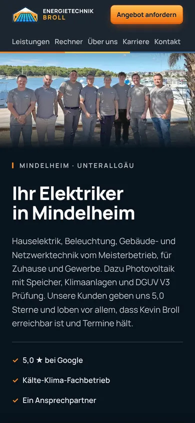 Website von Energietechnik Broll auf dem Handy